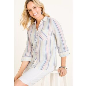 Chico's No Iron Linen Shirt Size 0P (SP) Lux Color